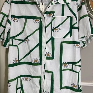 Commense Geometric Green and White Casual Shirt